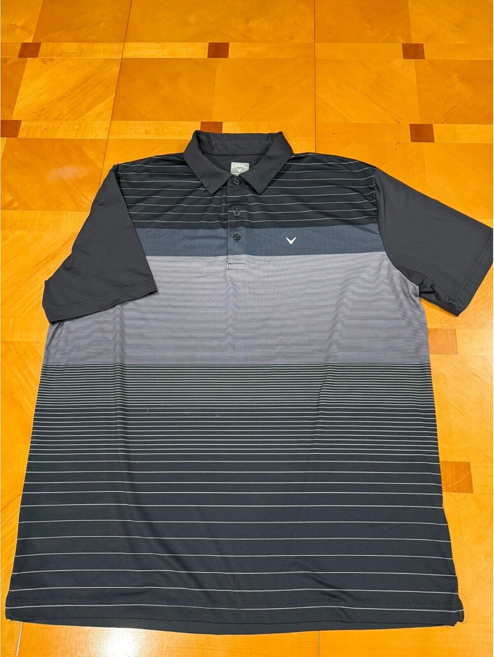 Callaway Golf Polo Mens XL Black Grey Striped Opti-Dri Short Sleeve